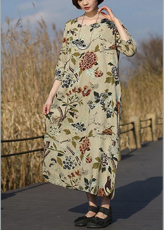 summer dressDIY Peony Flower Clothes For Women O Neck Pockets Maxi Spring Dress