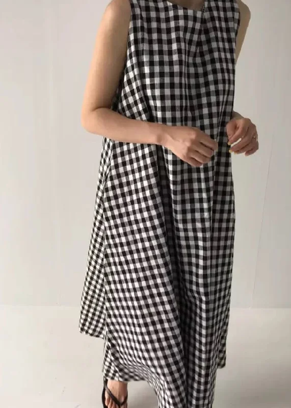 sleeveless dressWomen Plaid Pockets Cozy Long Dress Summer