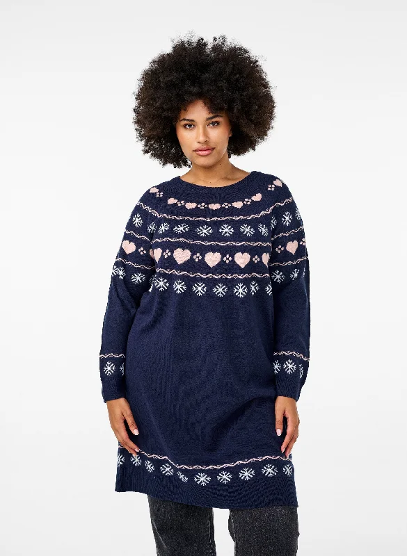 spaghetti strap dressZizzi Christmas Knit Dress in Navy