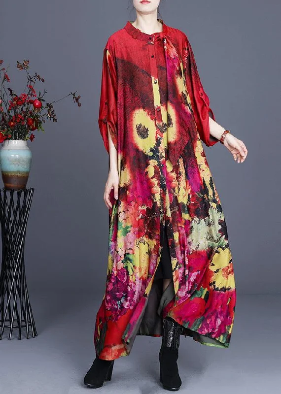 lace dressFine Red Print asymmetrical design Long Summer Spring Dress