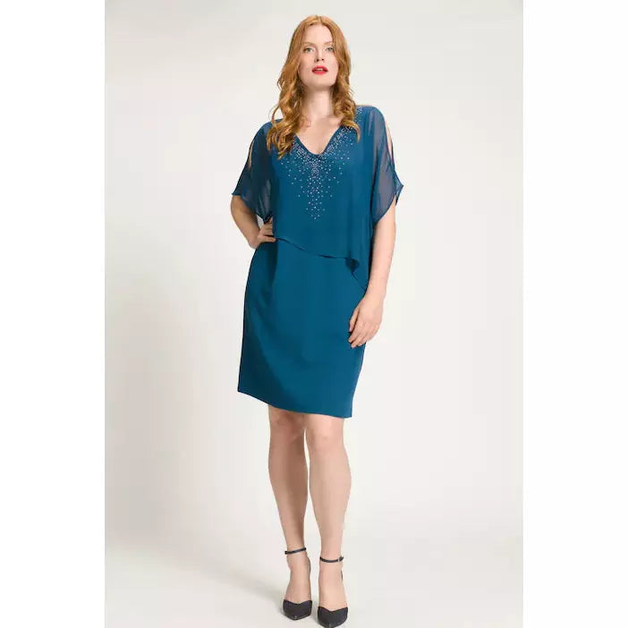 elegant shift dressUlla Popken Sparkle Front Dress in Teal