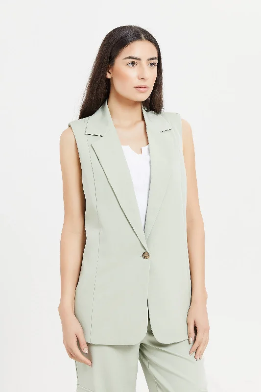 Women Green Sleeveless Jacket