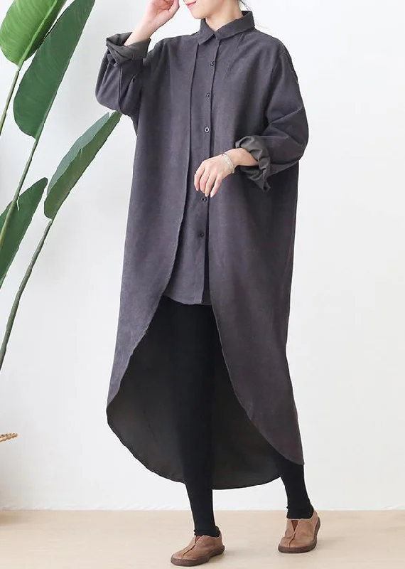 mini dressClassy lapel low high design Fine clothes gray oversized coat