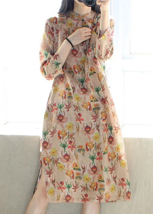 off-the-shoulder dressBeautiful Stand Collar Side Open Dresses Tunic Tops Print Long Dress