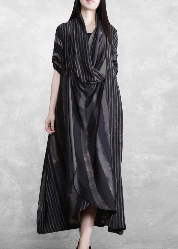 trendy bodycon dressDIY V Neck Asymmetric Tunics Black Striped Robes Dress