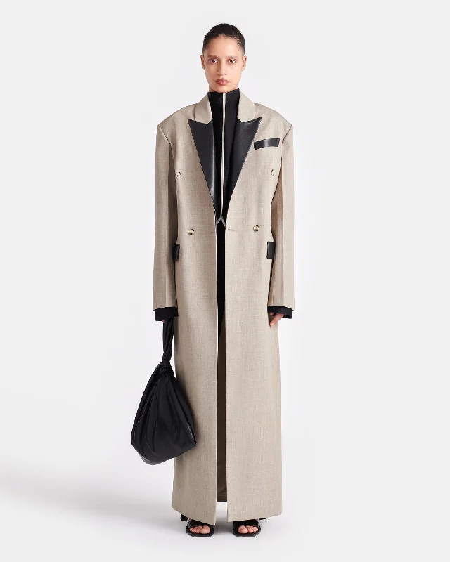 outdoor coatFerris - Leather And Twill-Suiting Coat - Taupe/Black