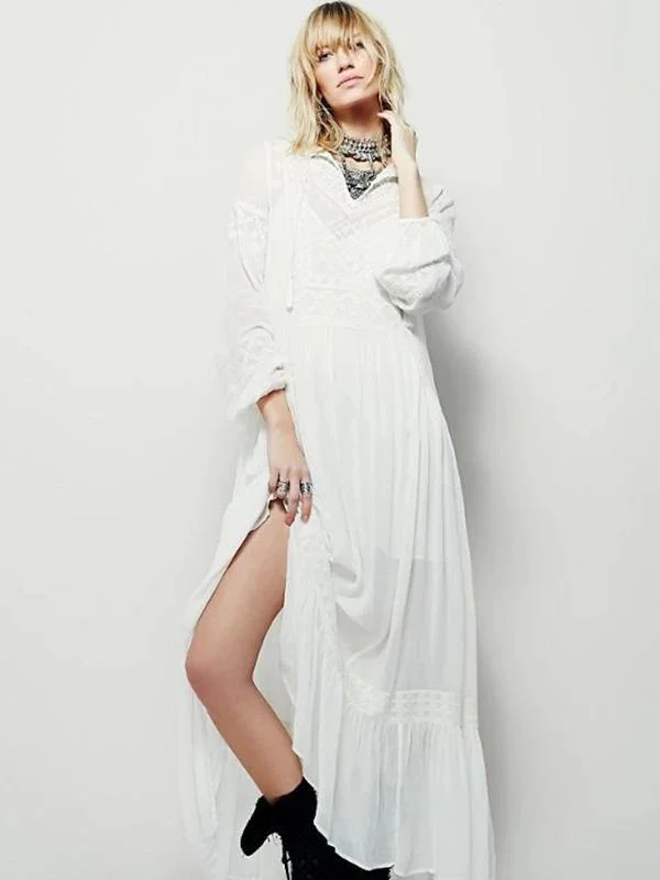 one-shoulder dressModern v neck patchwork cotton spring Tunics Runway white Dress