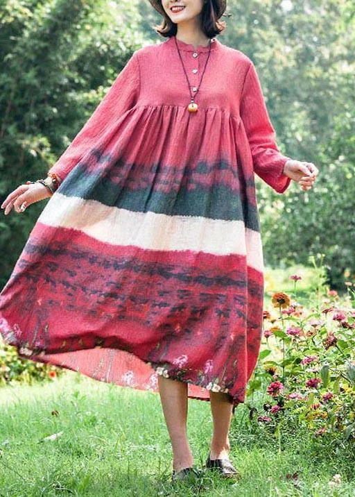 puff sleeve dressNatural Stand Collar Cinched Quilting Dresses Fashion Ideas Red Print Maxi Dress