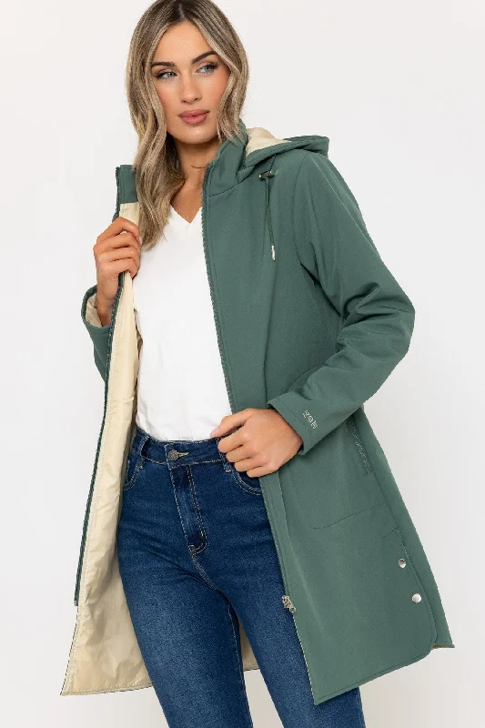 Hooded Soft Shell Rain Jacket in Khaki