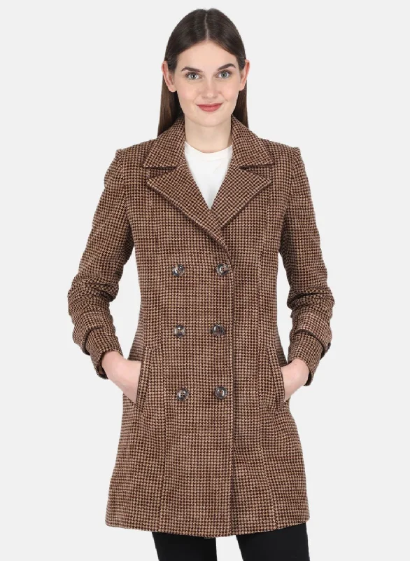 soft shell coatWomen Brown Self design Coat