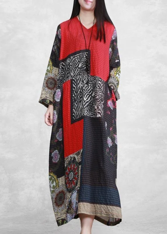 casual midi dressElegant V Neck Long Sleeve Spring Tunic Pattern Outfits Print Kaftan Dresses