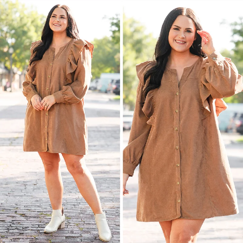 ruffle dressWhen The Night Is Here Dress, Camel